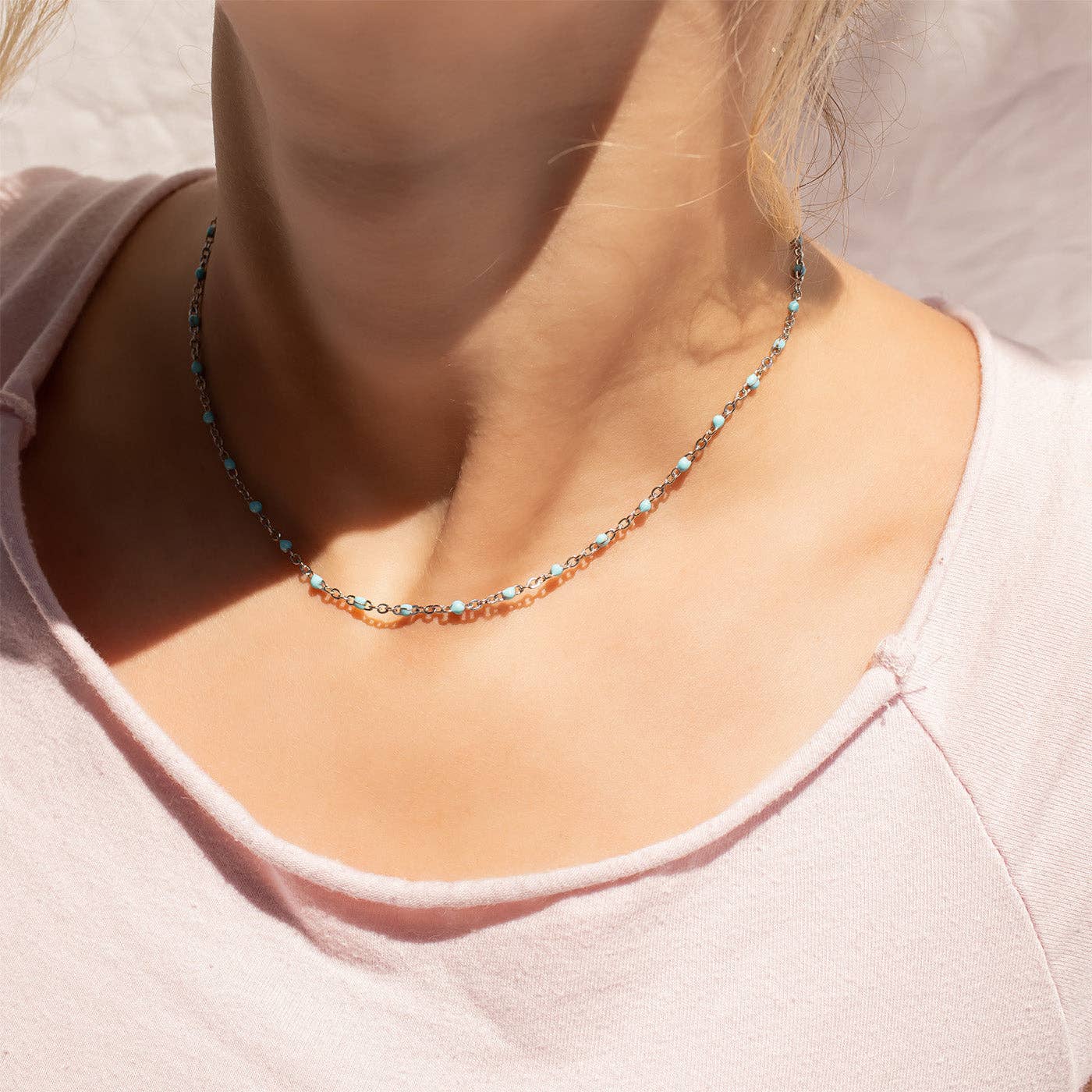 Stainless Steel Turquoise Chain Necklace