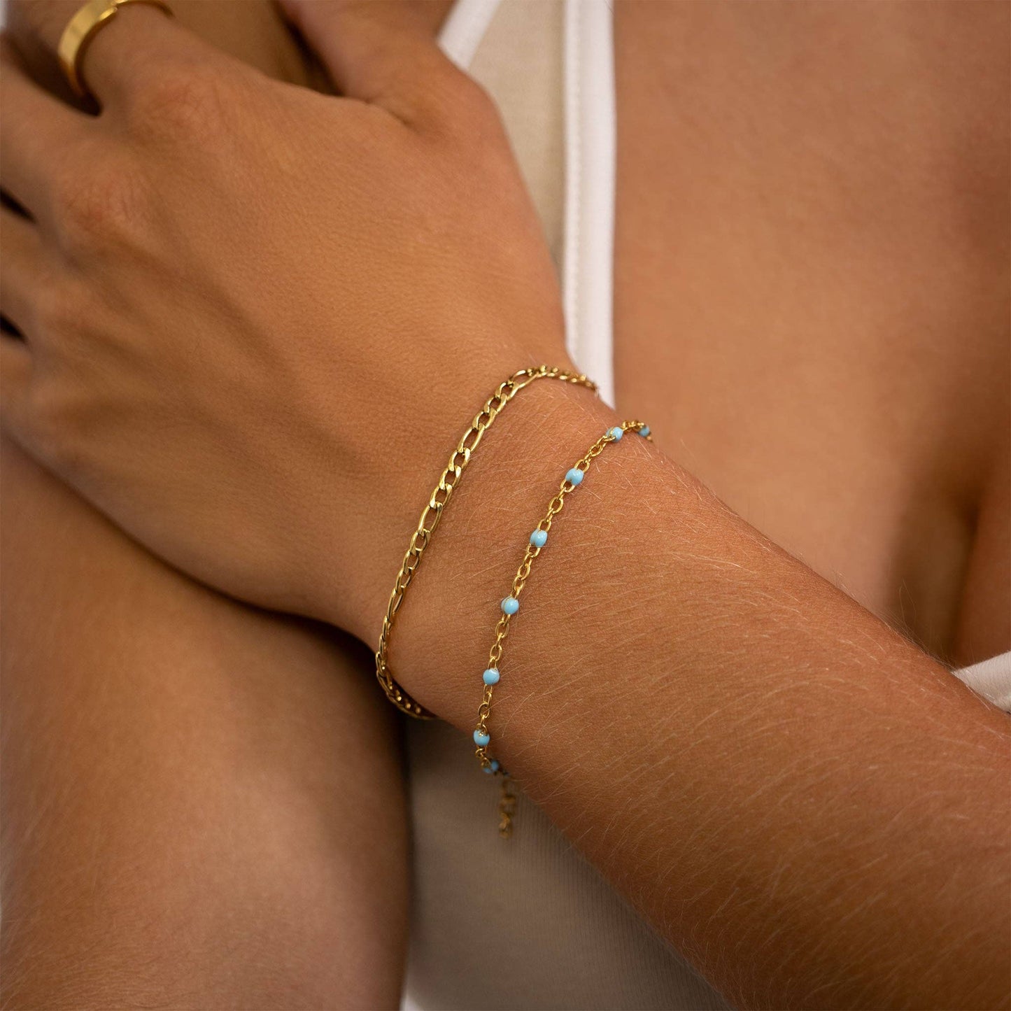 Gold + Turquoise Confetti Chain Bracelet