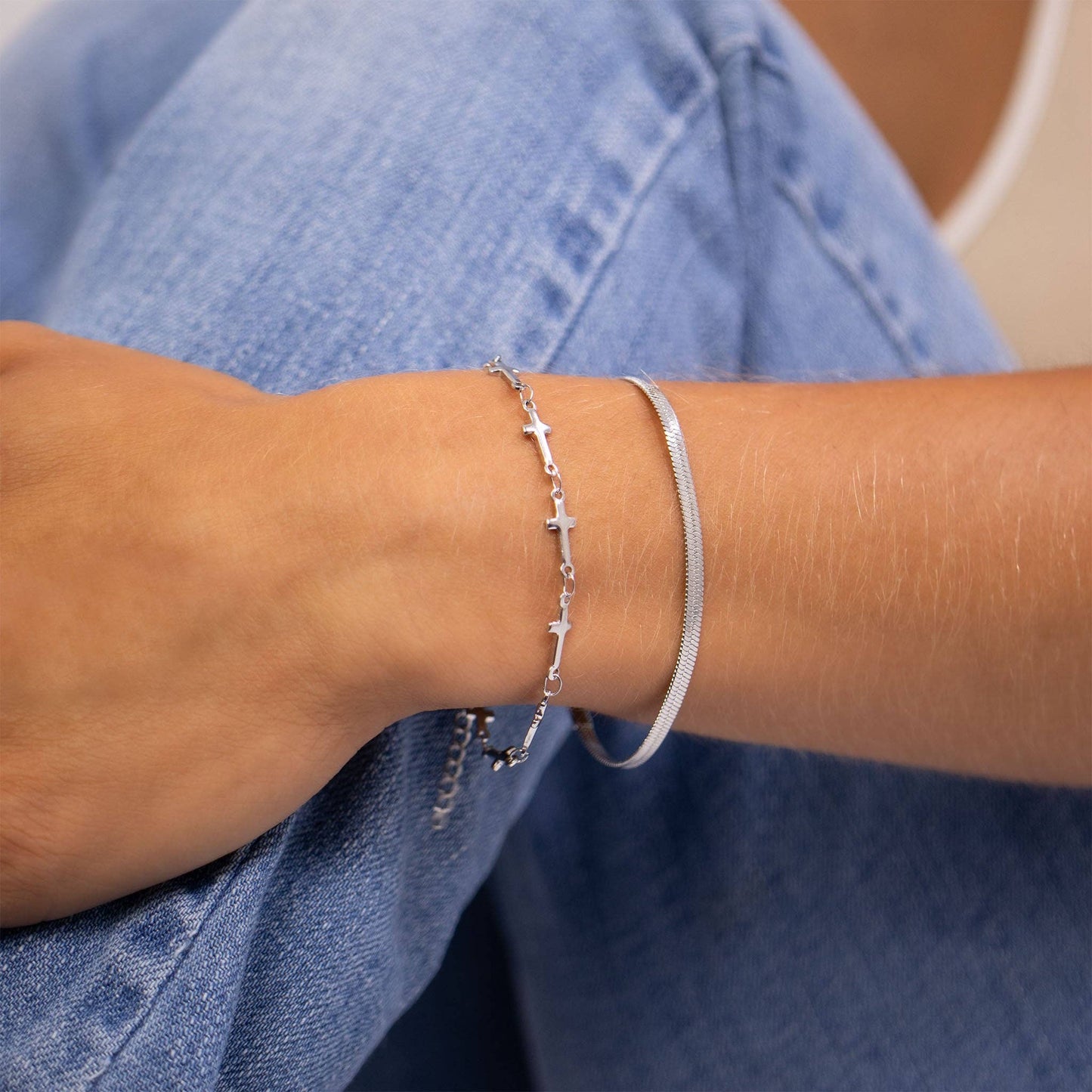 Silver Cross Chain Bracelet