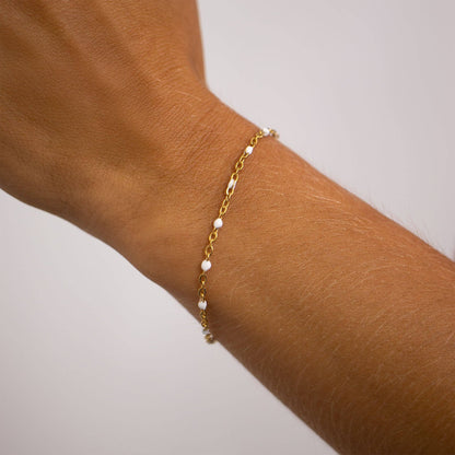 Gold + White Confetti Chain Bracelet