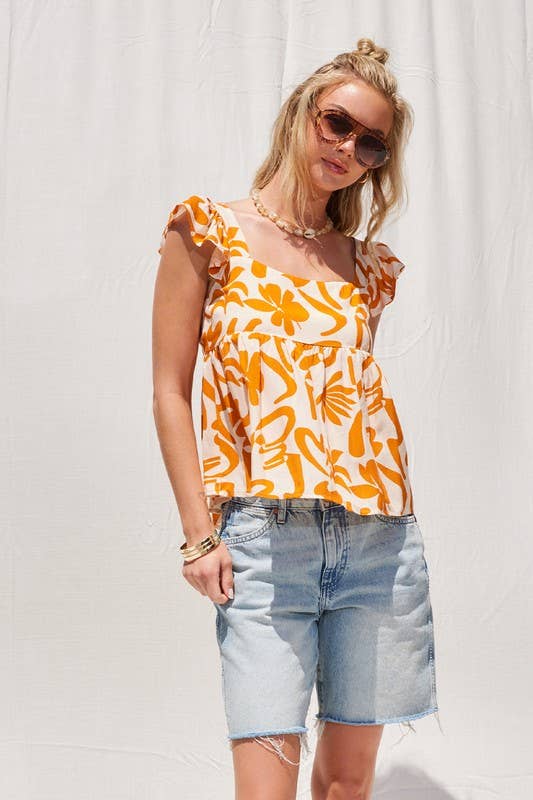 Tangerine Button Back Top