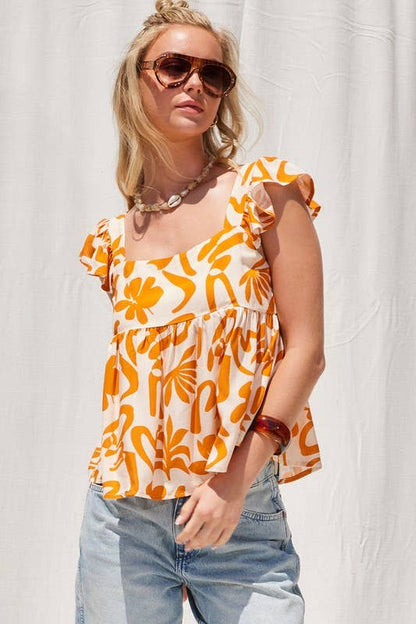 Tangerine Button Back Top