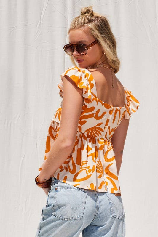 Tangerine Button Back Top