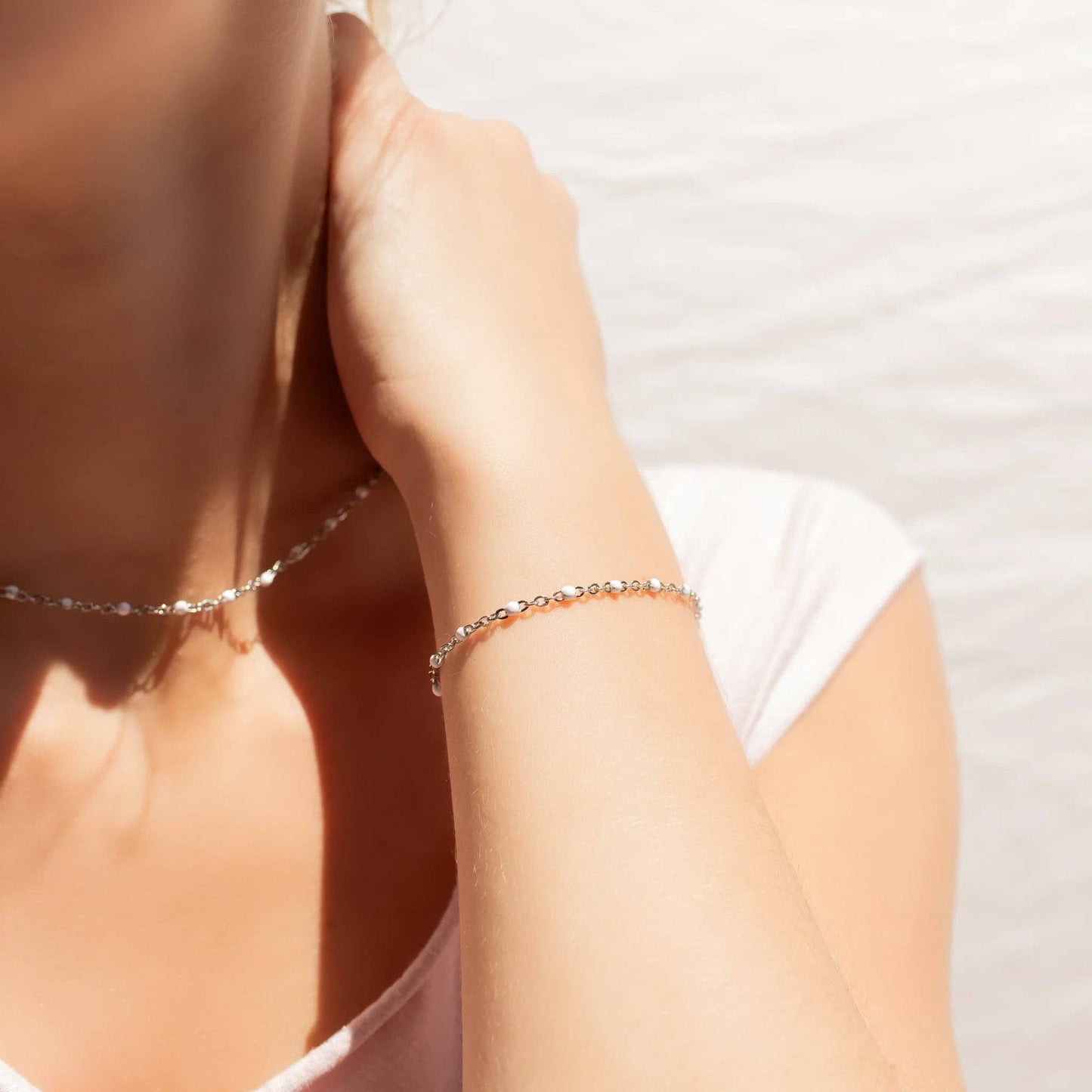 Gold + White Confetti Chain Bracelet
