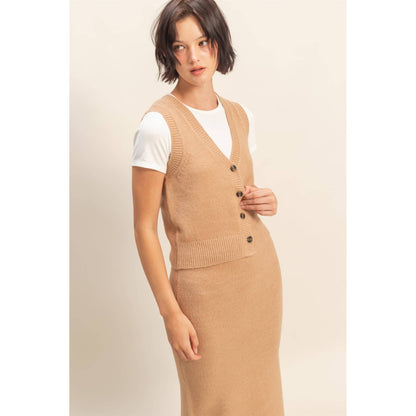 Latte Knit Vest & Midi Skirt Set