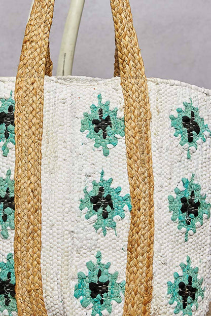 Jumbo Cotton Weave Tote Bag - Teal Ikat
