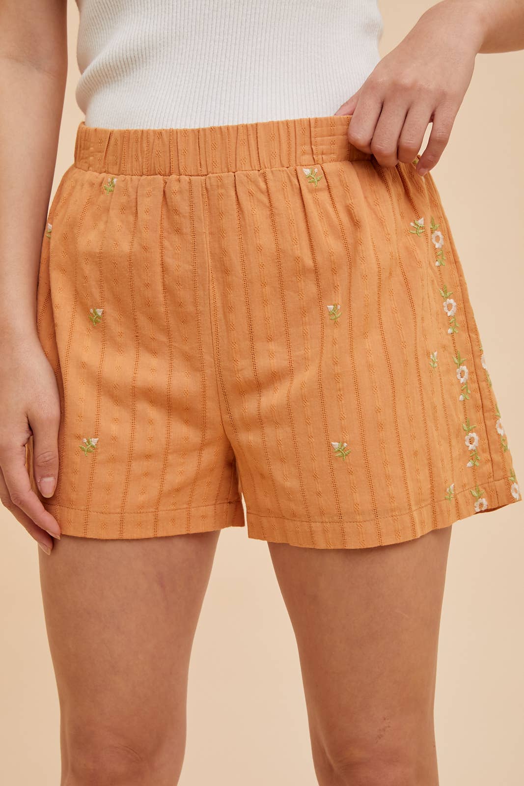 Terracotta Floral Embroidered Shorts
