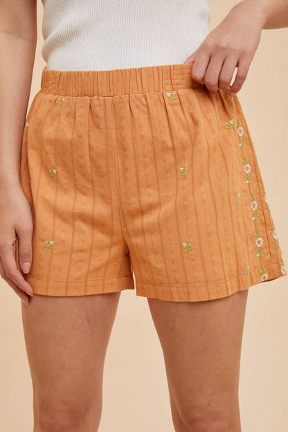 Terracotta Floral Embroidered Shorts