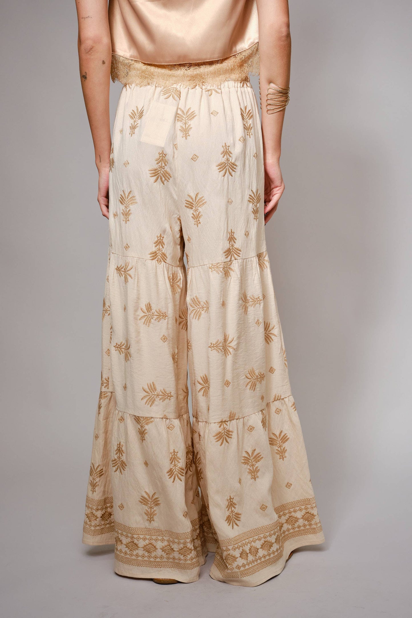 Palm Embroidered Palazzo Pants