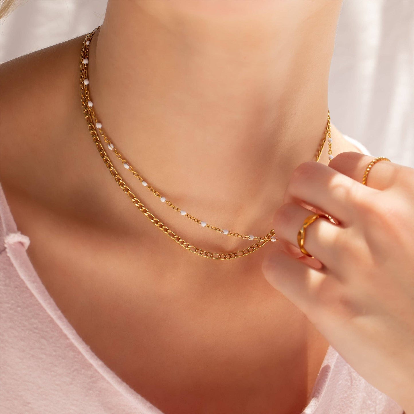 Gold + White Confetti Chain Necklace