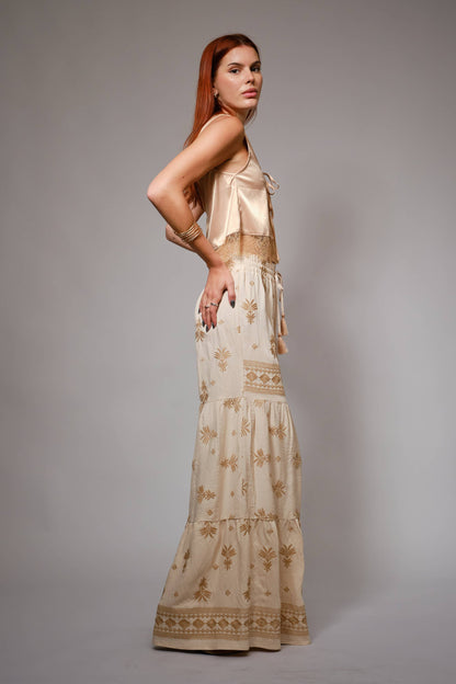 Palm Embroidered Palazzo Pants