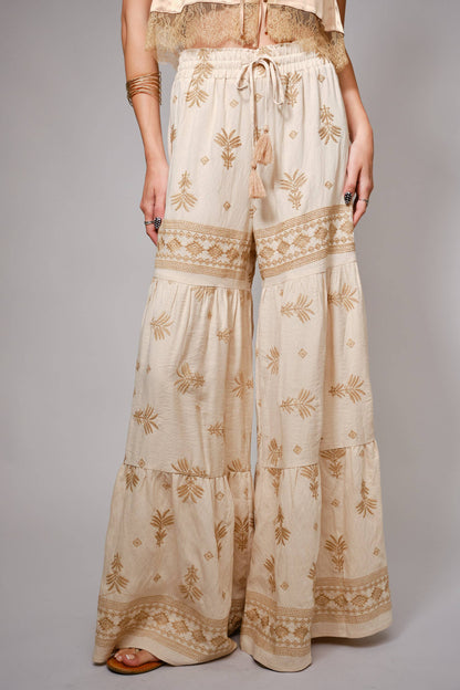 Palm Embroidered Palazzo Pants