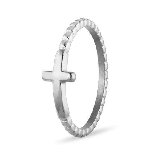 Beaded Cross Ring - Silver
