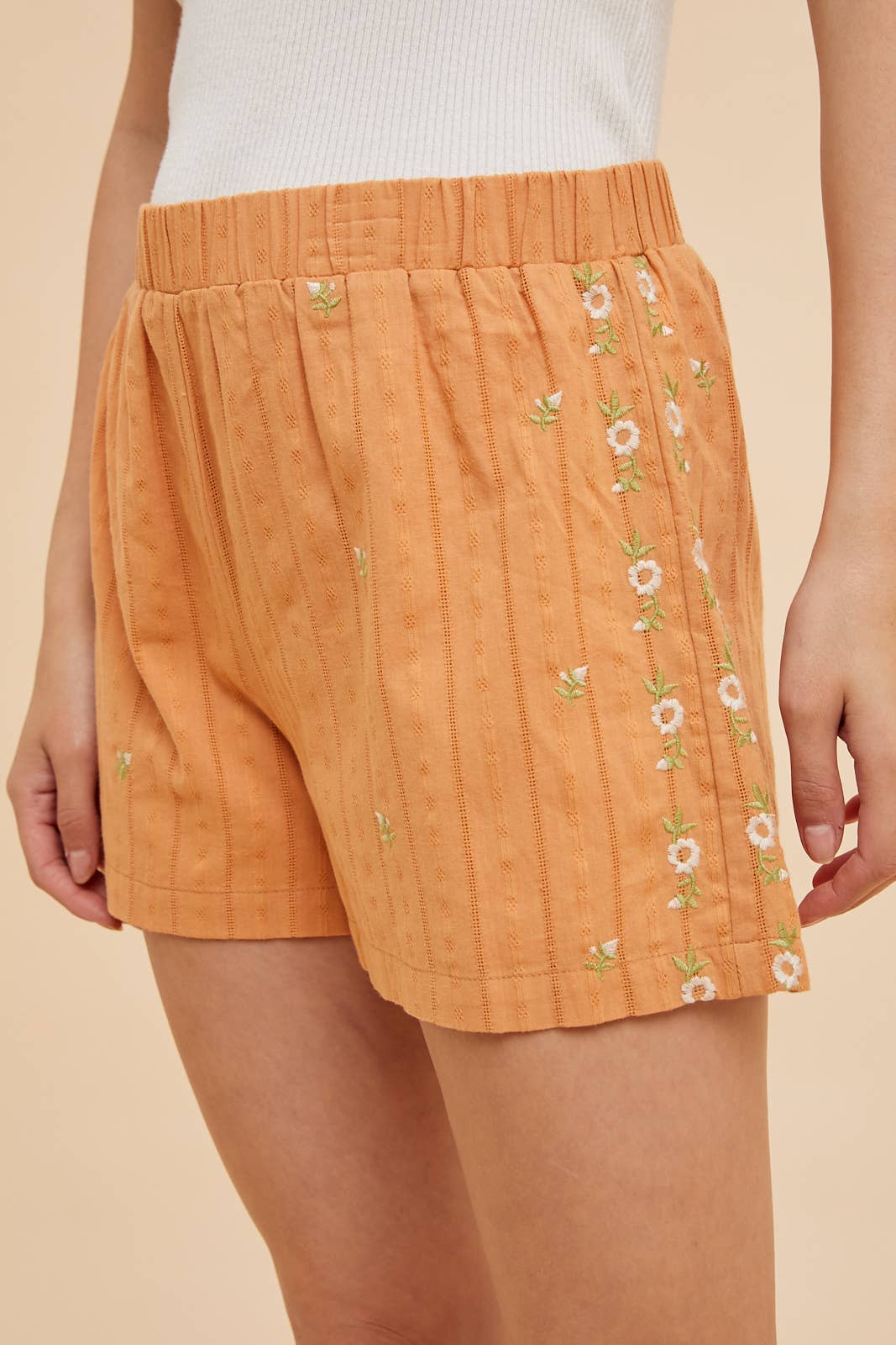 Terracotta Floral Embroidered Shorts