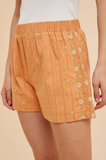 Terracotta Floral Embroidered Shorts