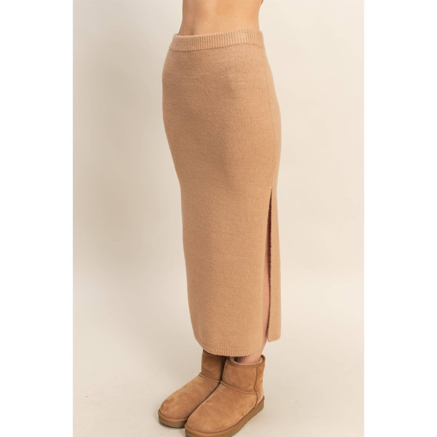 Latte Knit Vest & Midi Skirt Set