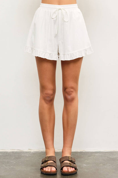 Ruffle Hem Shorts - White