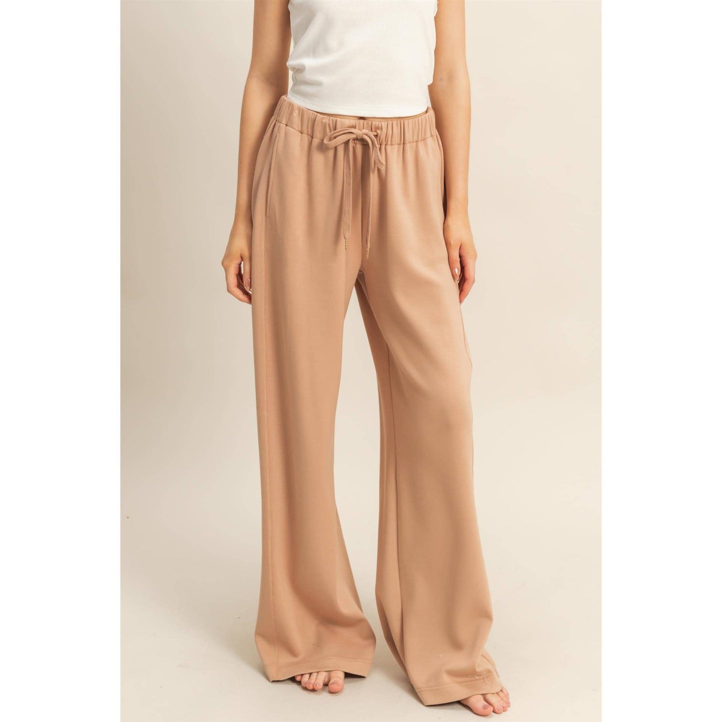 Taupe Wide-Leg Knit Pants