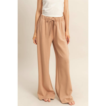 Taupe Wide-Leg Knit Pants