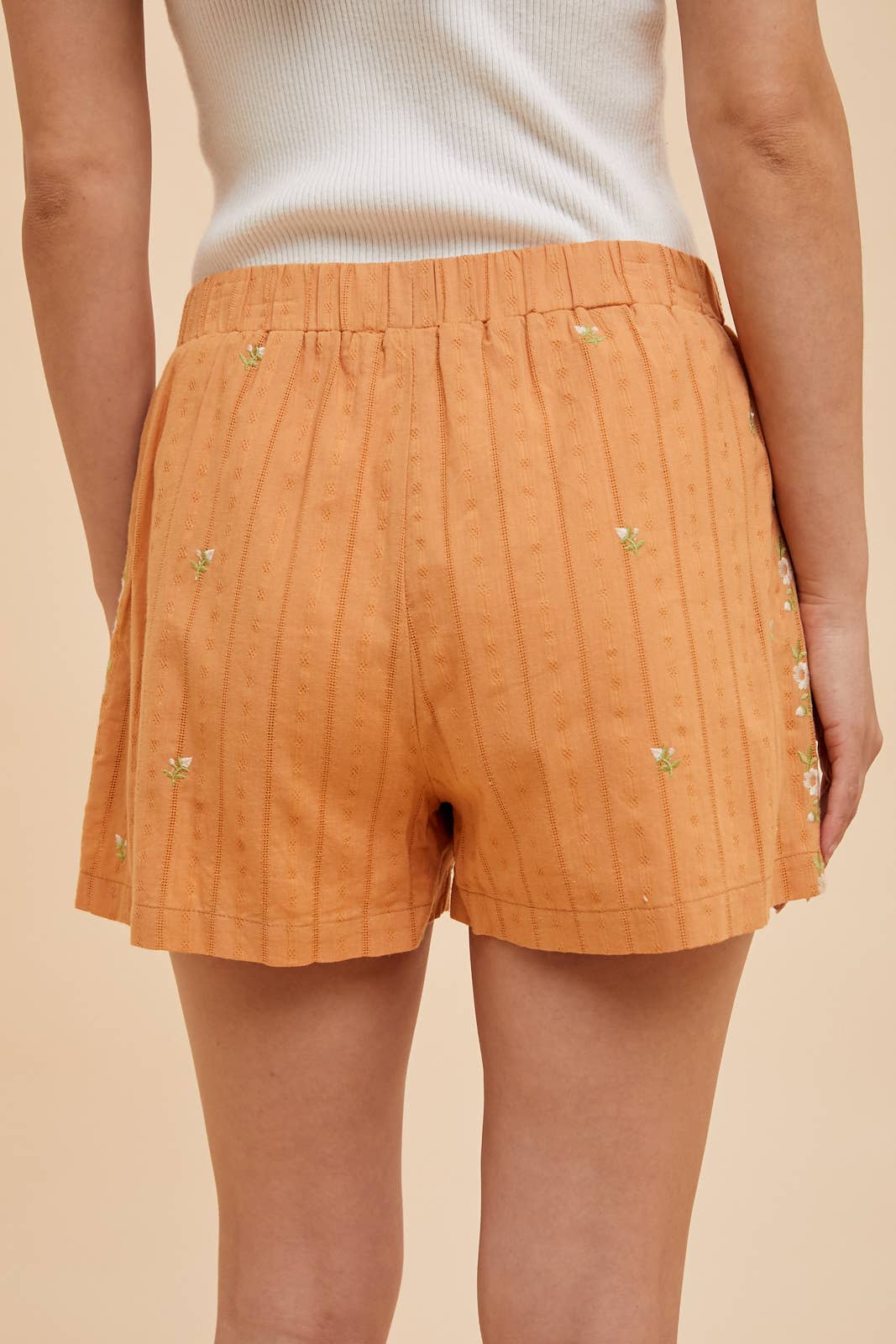 Terracotta Floral Embroidered Shorts