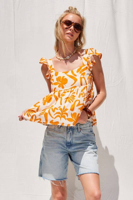 Tangerine Button Back Top
