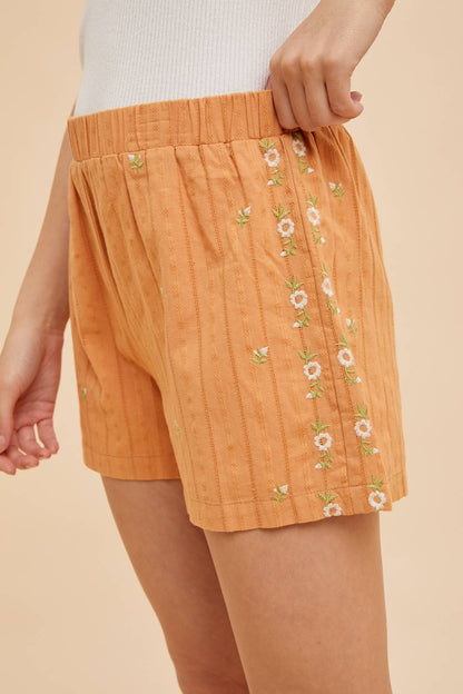 Terracotta Floral Embroidered Shorts