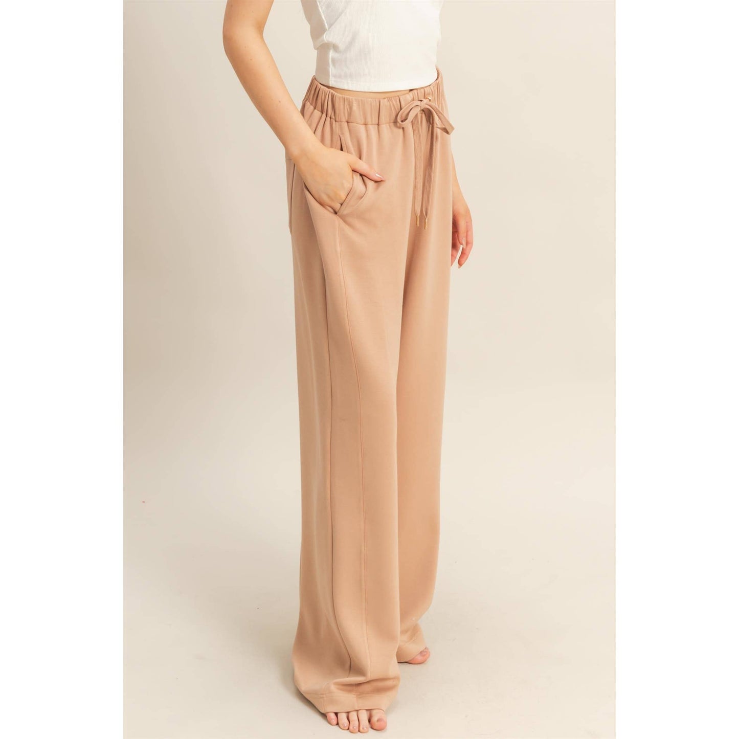 Taupe Wide-Leg Knit Pants
