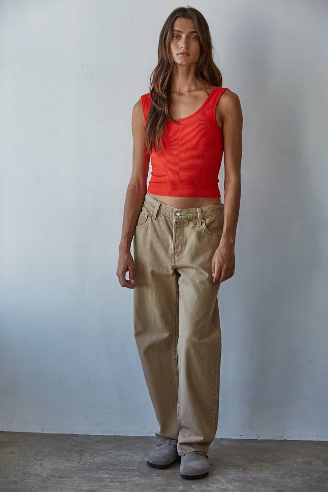 Seamless Scoop Neck Tank - Scarlet