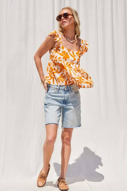 Tangerine Button Back Top