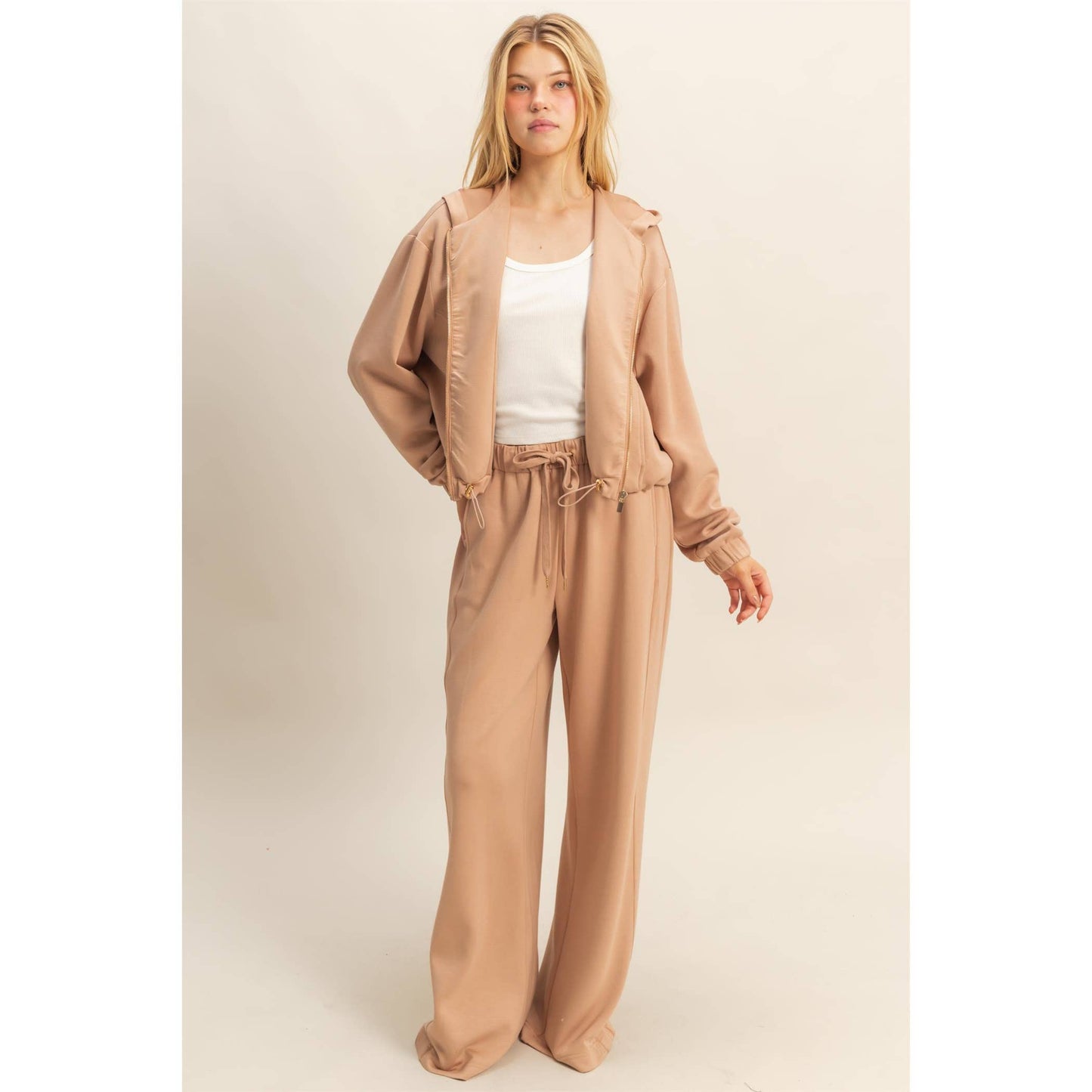 Taupe Wide-Leg Knit Pants