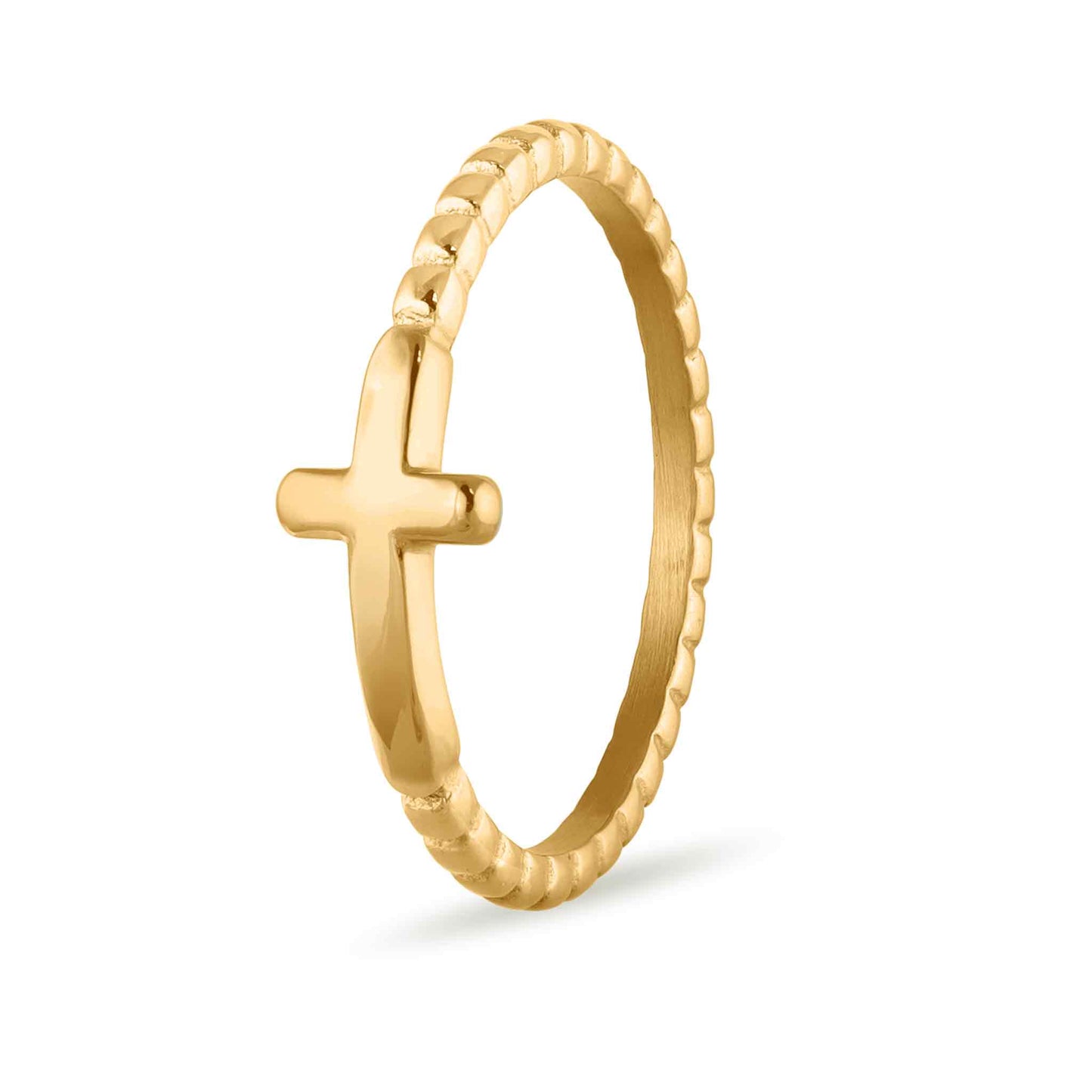 Beaded Cross Ring - Gold