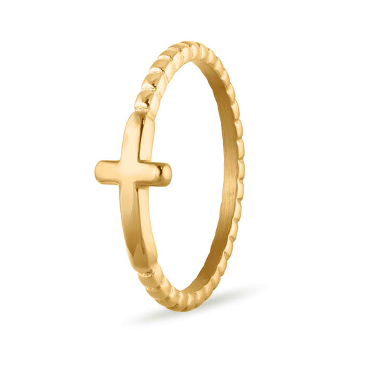 Beaded Cross Ring - Gold