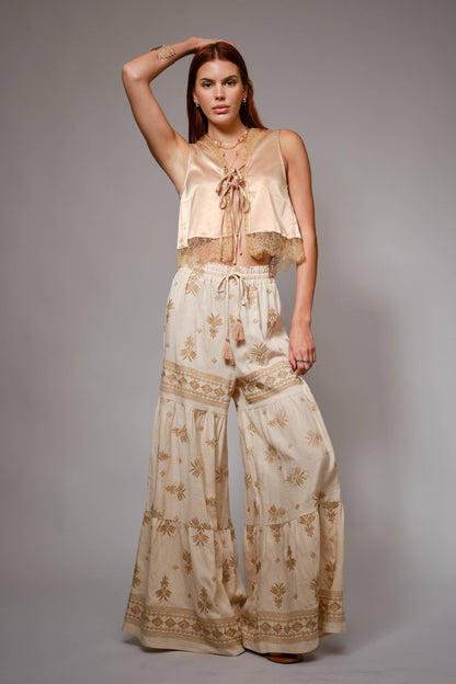 Palm Embroidered Palazzo Pants