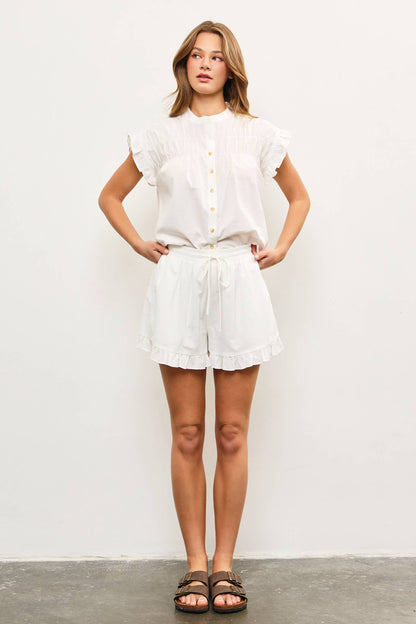 Ruffle Hem Shorts - White