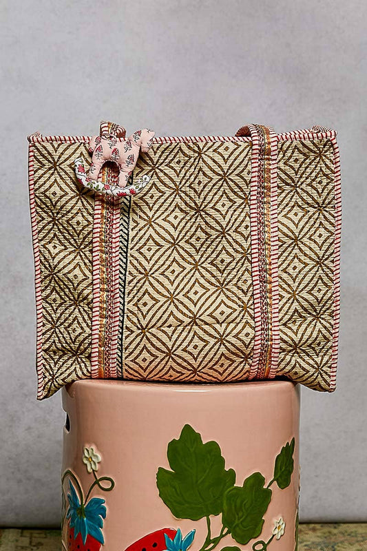 Bohemian Quilted Beige Tote Bag