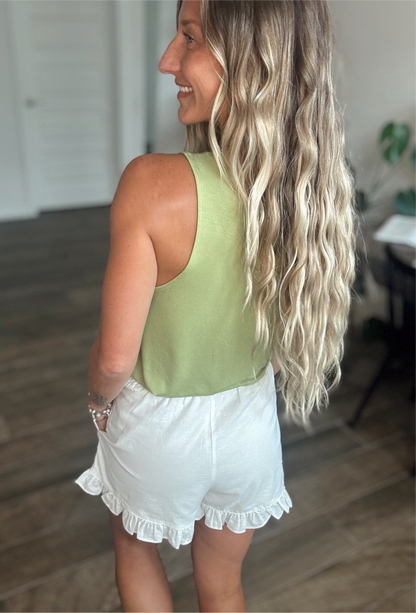 Ruffle Hem Shorts - White