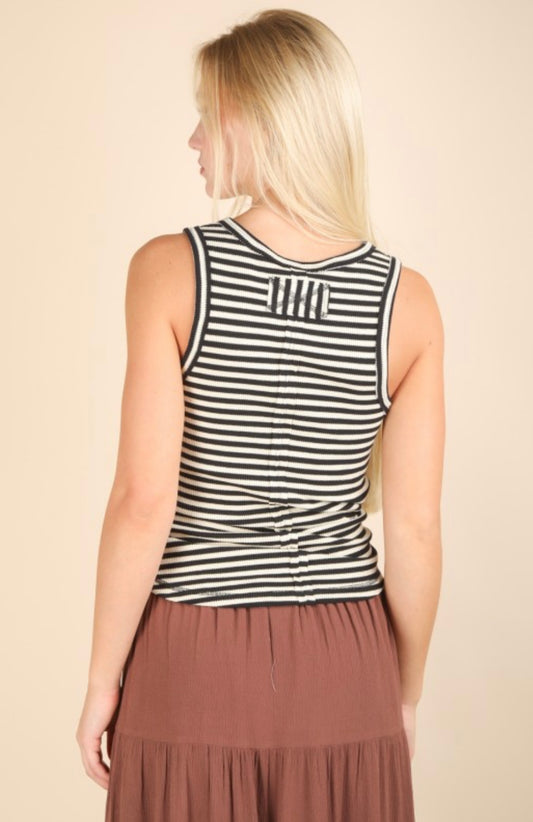 Exposed Seam Rib Tank - Black Stripe