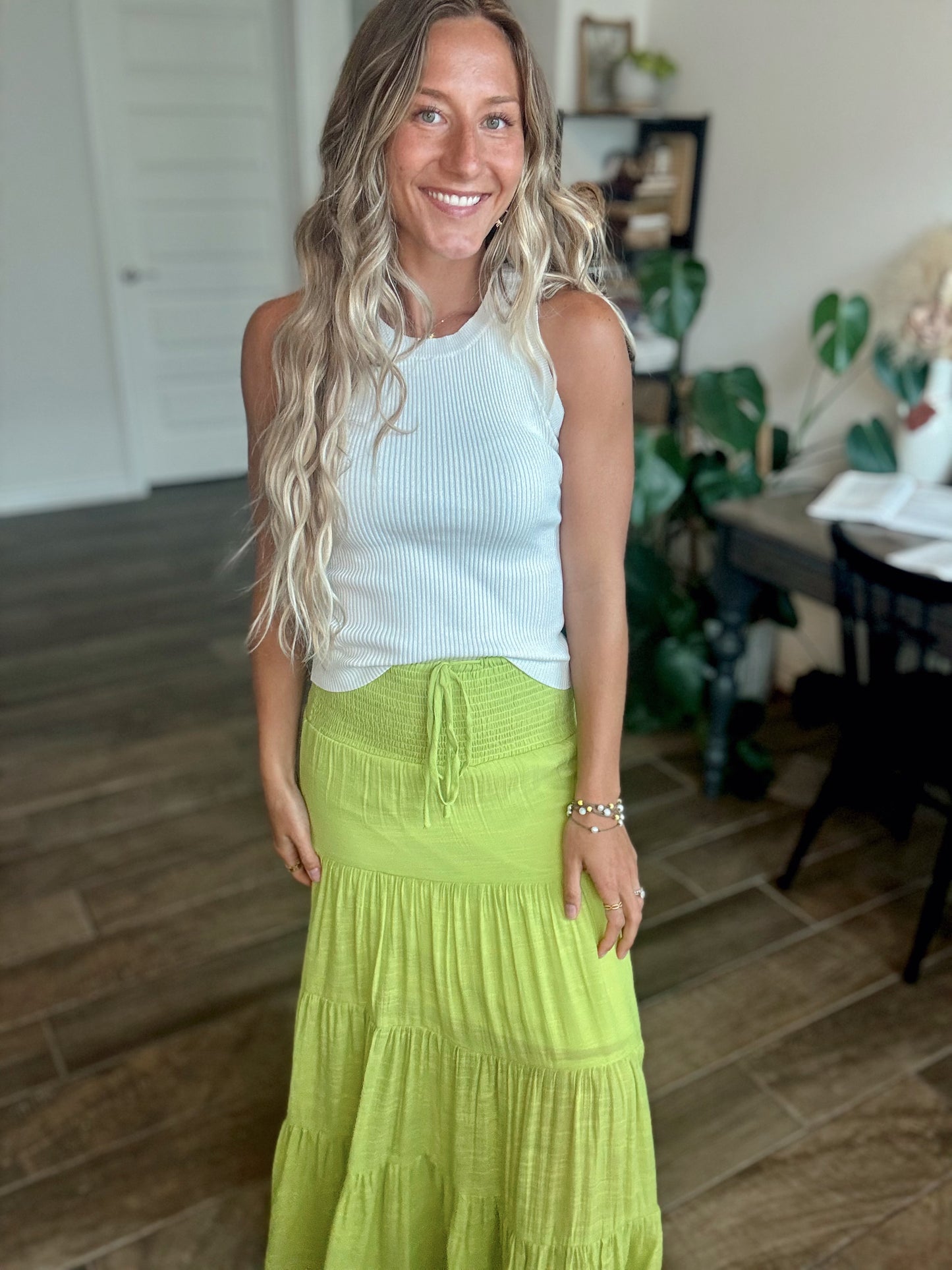 Smocked Waist Maxi Skirt - Lime 🍋‍🟩