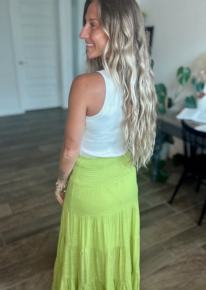 Smocked Waist Maxi Skirt - Lime 🍋‍🟩