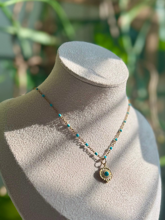 Turquoise Medallion + Confetti Chain