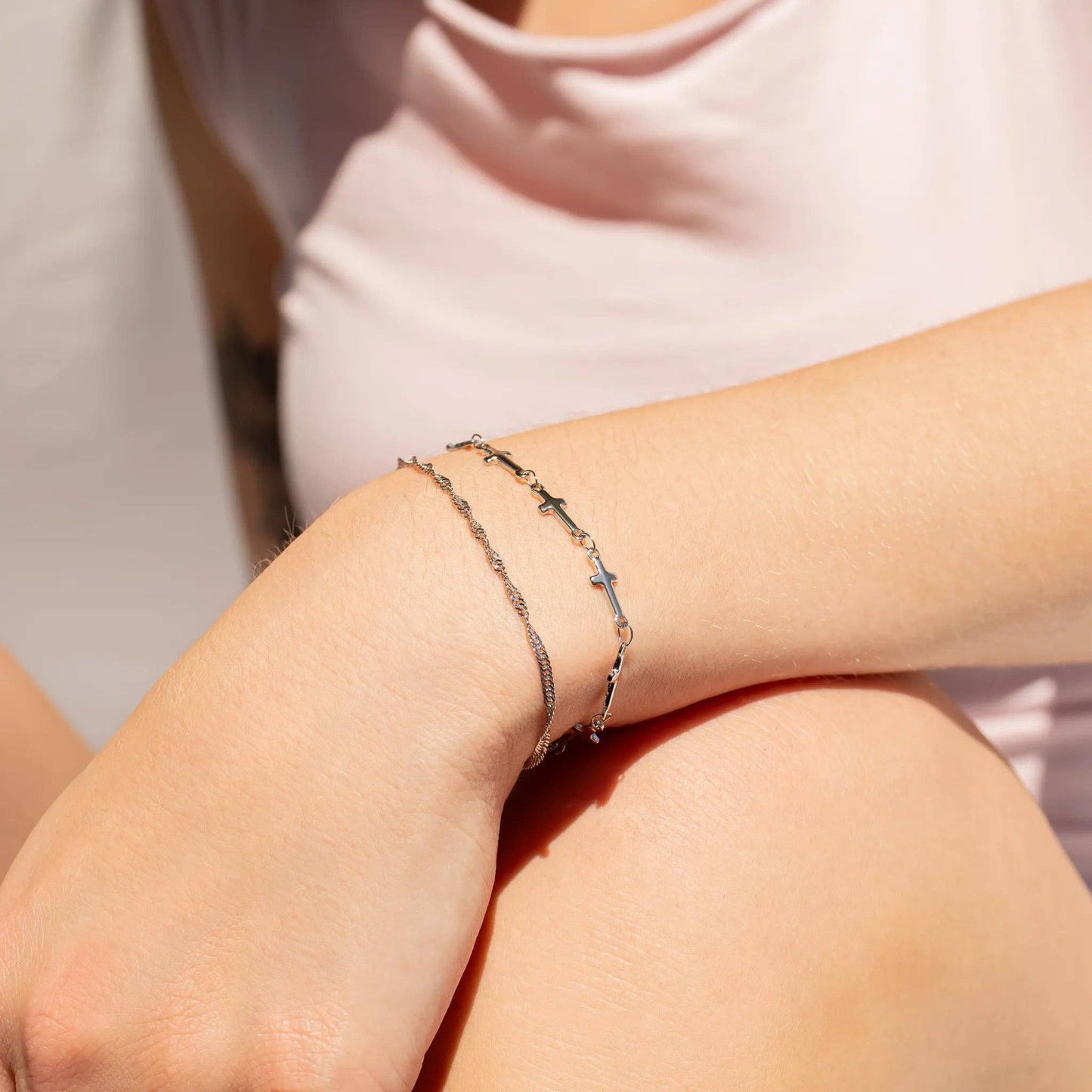 Silver Cross Chain Bracelet