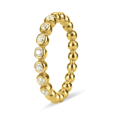 Beaded Crystal Stacking Ring - Gold