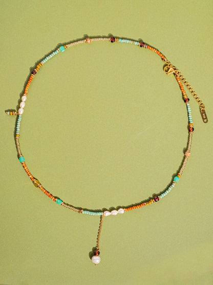 Bohemian Beaded Stack Necklace - Turquoise