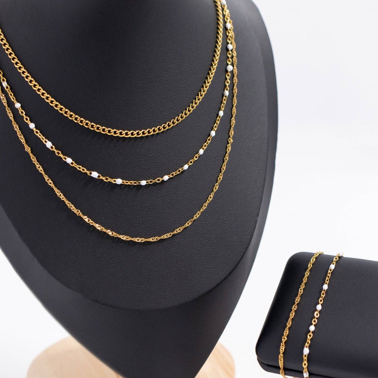 Gold + White Confetti Chain Necklace