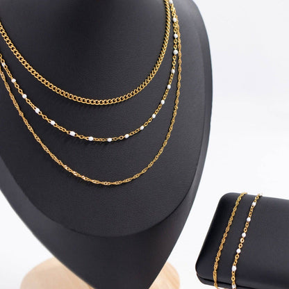Gold + White Confetti Chain Necklace