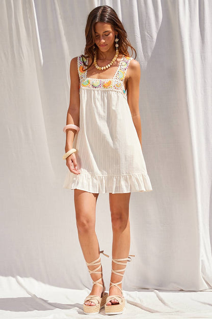 Crochet Trim Mini Dress