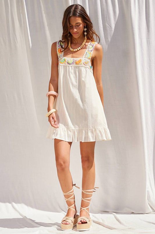 Crochet Trim Mini Dress