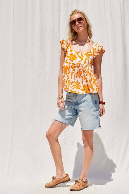Tangerine Button Back Top