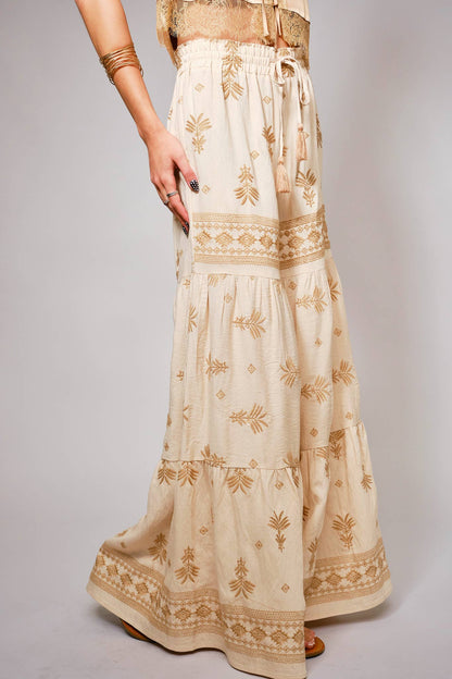 Palm Embroidered Palazzo Pants