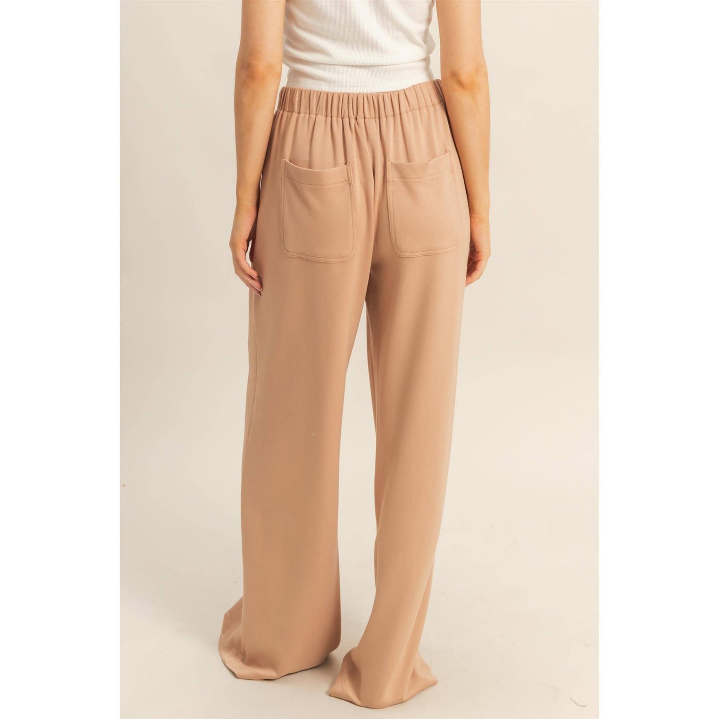 Taupe Wide-Leg Knit Pants